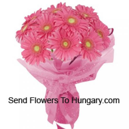 11 Roze Gerbera's handboeket