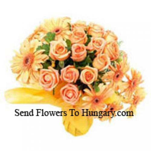 11 Orange Roses and Exotic Gerberas