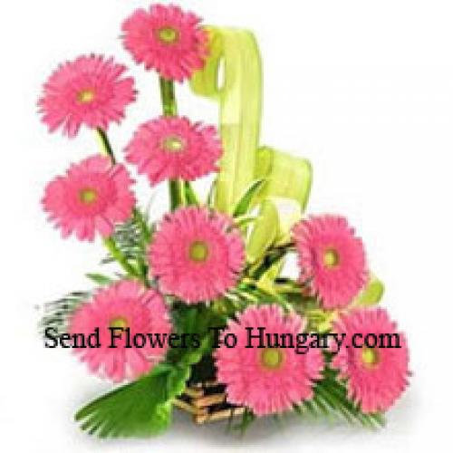 Korb mit 9 rosa Gerbera