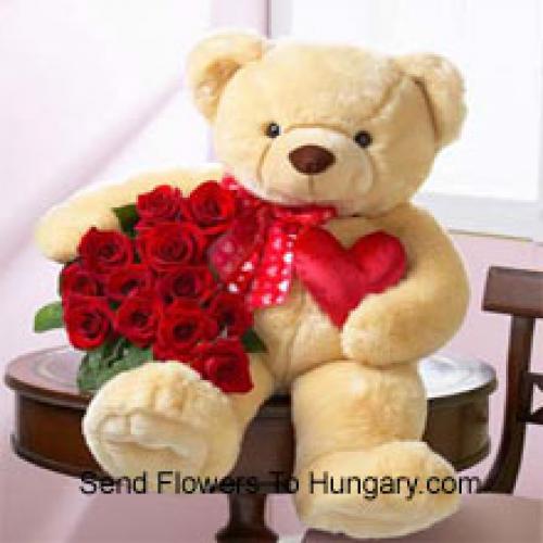 11 Schattige Rozen met 24 Inch Teddybeer