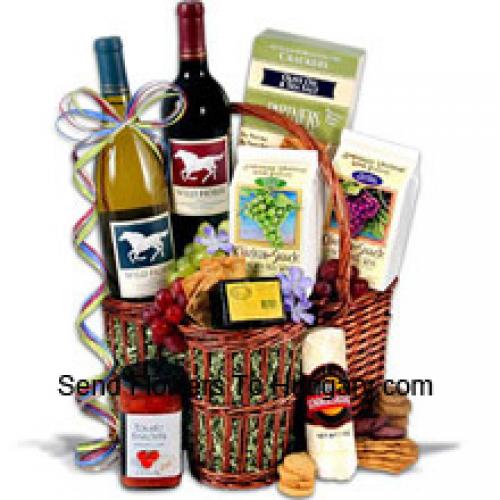 Basket of Tasty Items and Wine