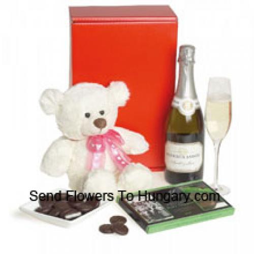 Chocolate Box, Sparkling Wine And Teddy Bear