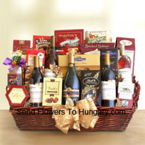 Basket Filled with 4 Exclusive Wines and Plenty of Snacks